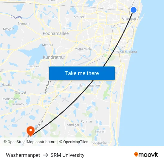 Washermanpet to SRM University map