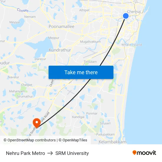 Nehru Park Metro to SRM University map