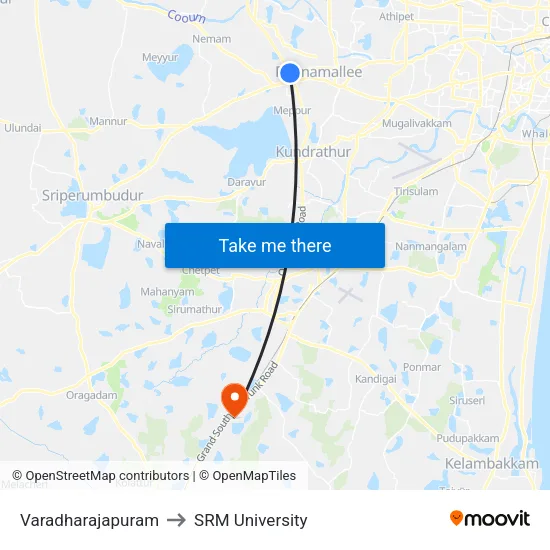 Varadharajapuram to SRM University map