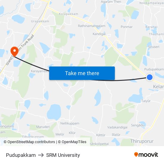 Pudupakkam to SRM University map