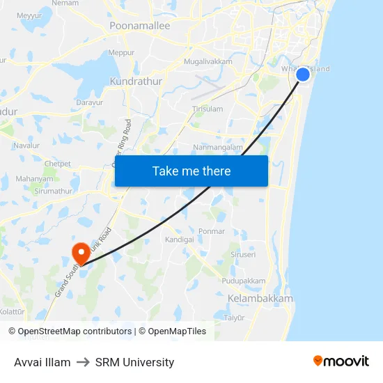 Avvai Illam to SRM University map