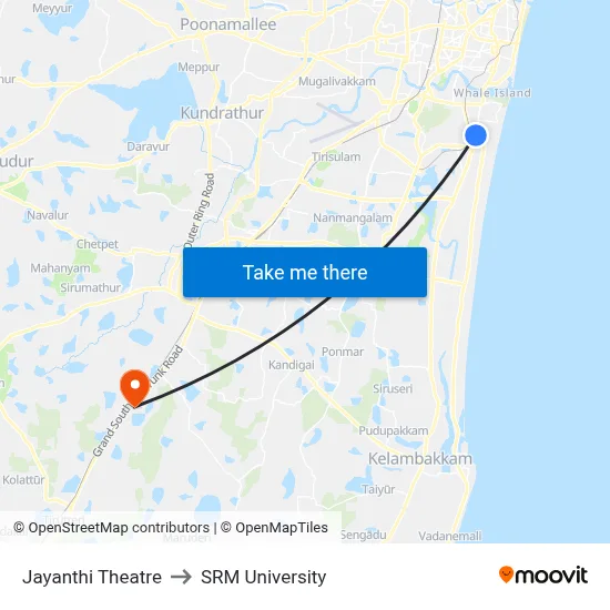 Jayanthi Theatre to SRM University map