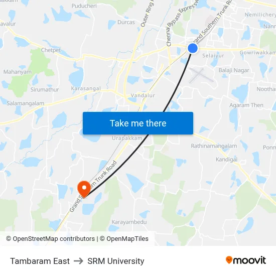 Tambaram East to SRM University map