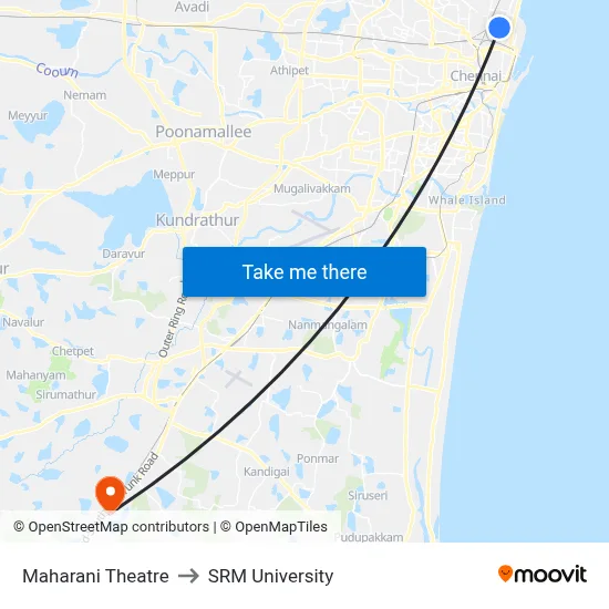Maharani Theatre to SRM University map