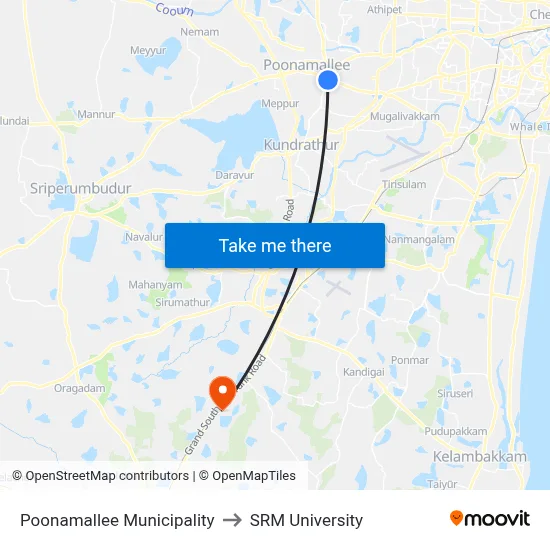 Poonamallee Municipality to SRM University map