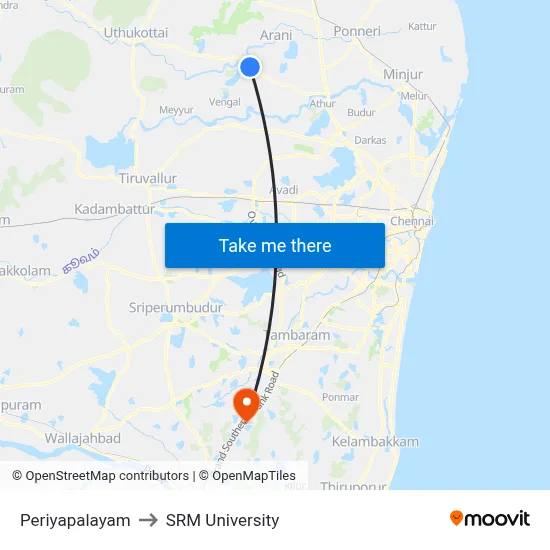 Periyapalayam to SRM University map