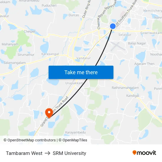 Tambaram West to SRM University map
