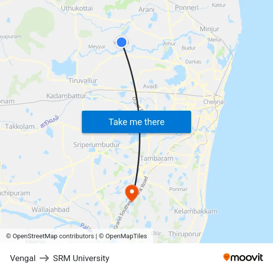 Vengal to SRM University map