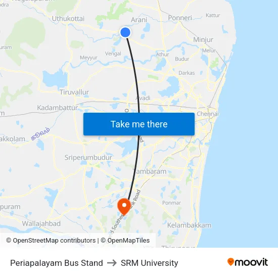 Periapalayam Bus Stand to SRM University map