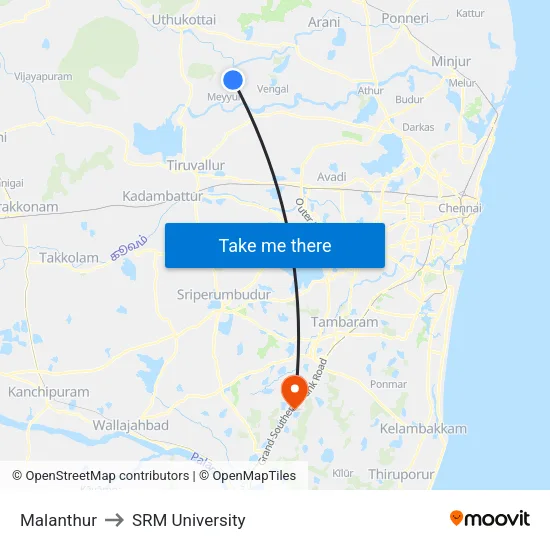 Malanthur to SRM University map