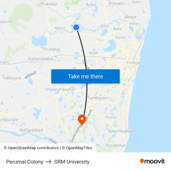 Perumal Colony to SRM University map