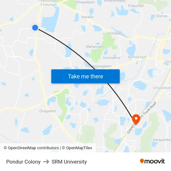 Pondur Colony to SRM University map