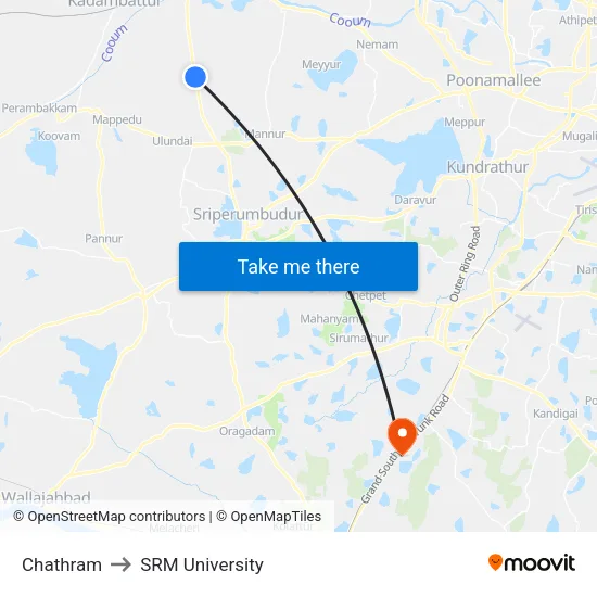 Chathram to SRM University map