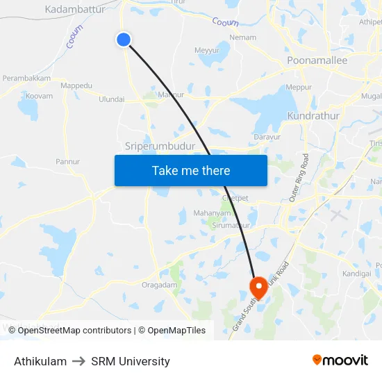 Athikulam to SRM University map