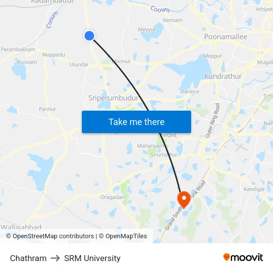 Chathram to SRM University map