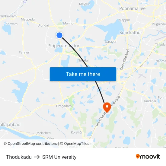Thodukadu to SRM University map