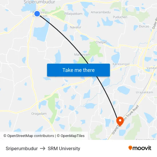 Sriperumbudur to SRM University map
