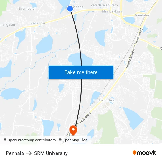 Pennala to SRM University map
