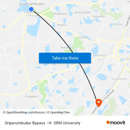 Sriperumbudur Bypass to SRM University map