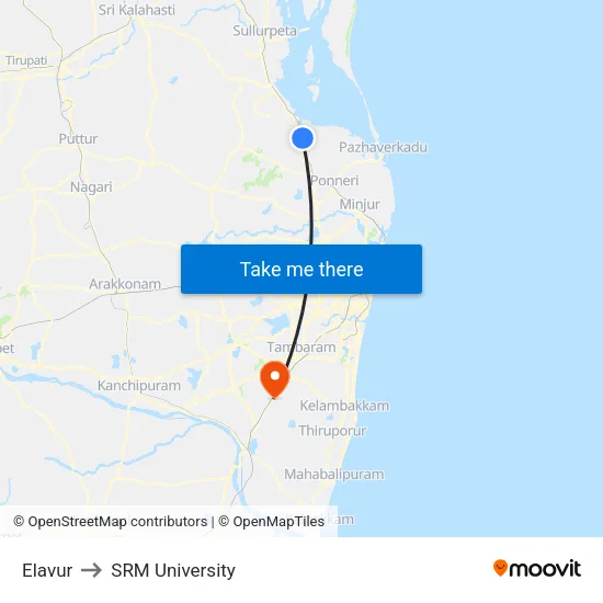 Elavur to SRM University map