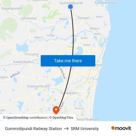 Gummidipundi Railway Station to SRM University map