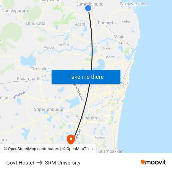 Govt.Hostel to SRM University map