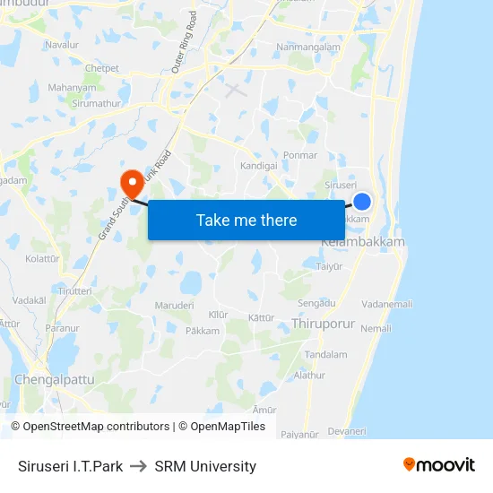 Siruseri I.T.Park to SRM University map
