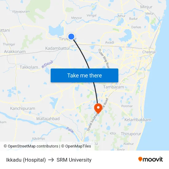 Ikkadu (Hospital) to SRM University map