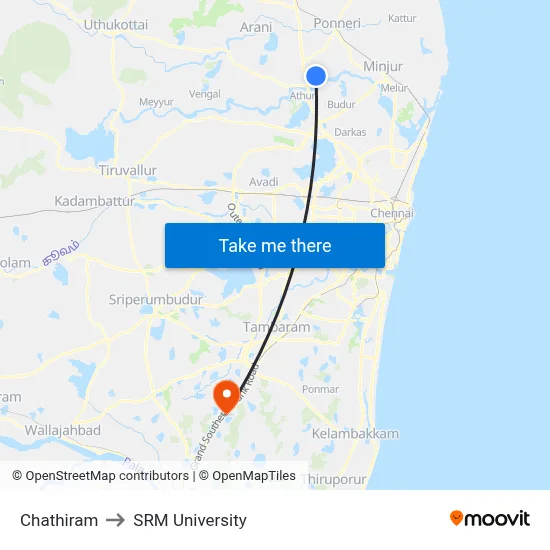 Chathiram to SRM University map