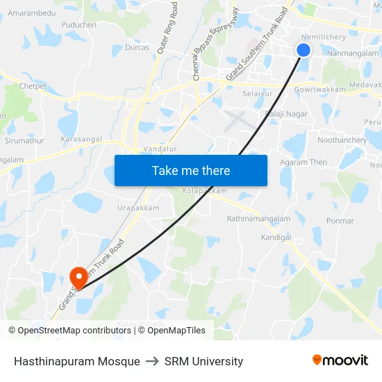 Hasthinapuram Mosque to SRM University map