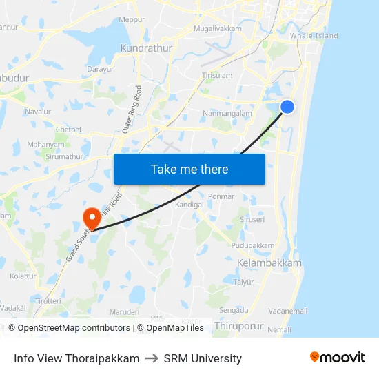 Info View Thoraipakkam to SRM University map