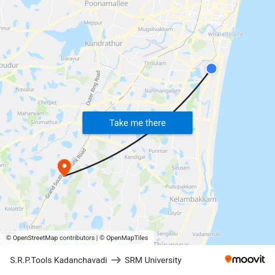 S.R.P.Tools Kadanchavadi to SRM University map