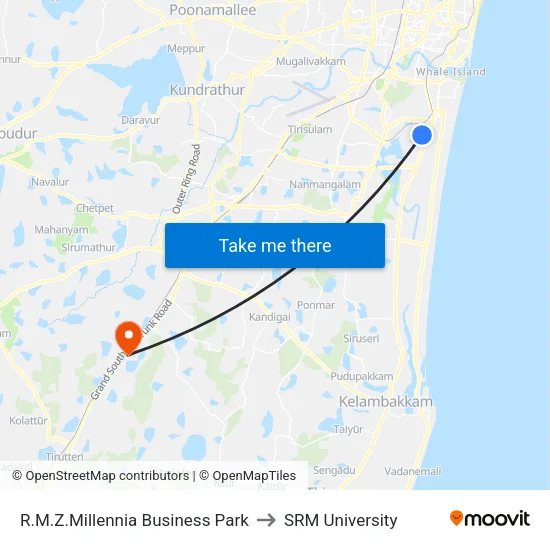 R.M.Z.Millennia Business Park to SRM University map