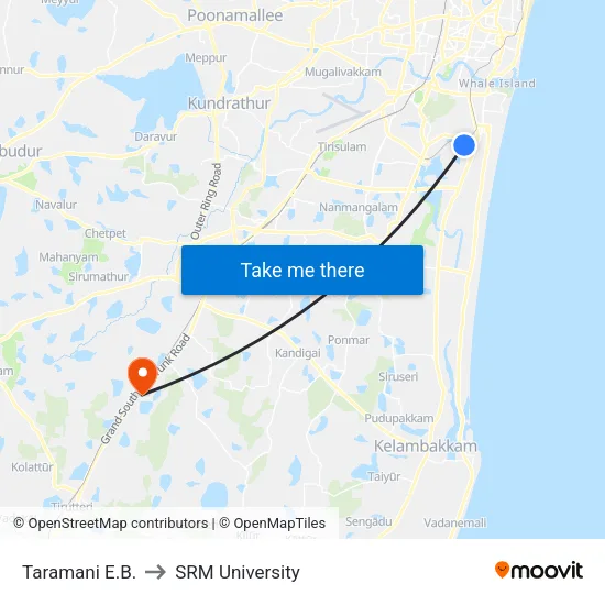 Taramani E.B. to SRM University map
