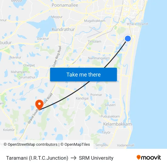 Taramani (I.R.T.C.Junction) to SRM University map