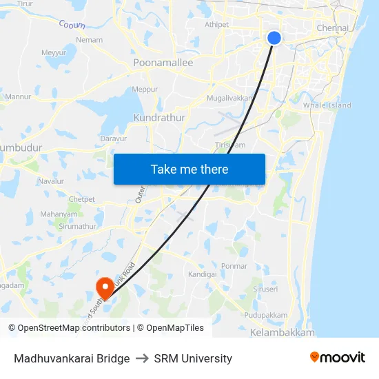 Madhuvankarai Bridge to SRM University map