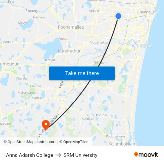 Anna Adarsh College to SRM University map