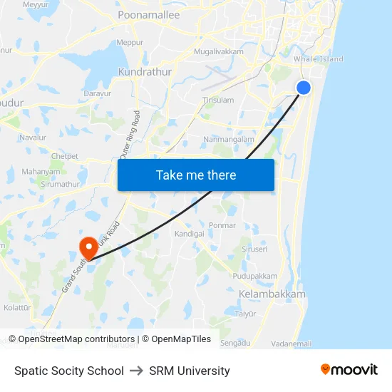 Spatic Socity School to SRM University map