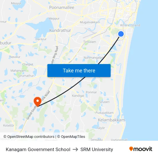 Kanagam Government School to SRM University map