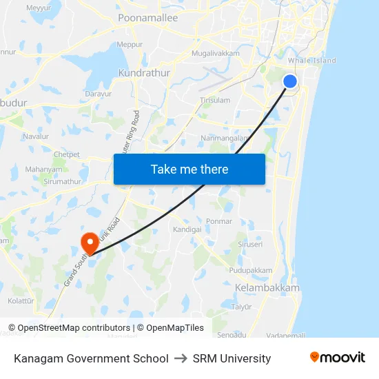 Kanagam Government School to SRM University map