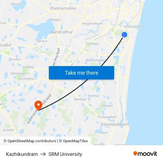 Kazhikundram to SRM University map