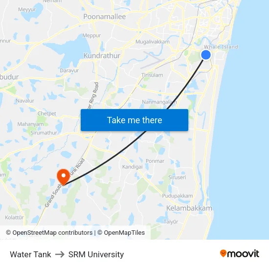 Water Tank to SRM University map