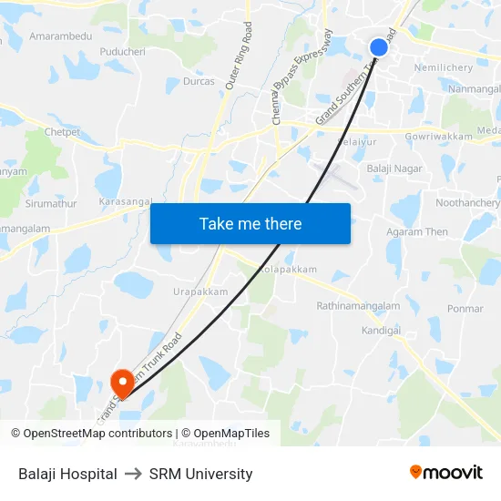 Balaji Hospital to SRM University map