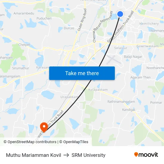Muthu Mariamman Kovil to SRM University map