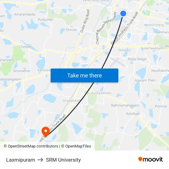 Laxmipuram to SRM University map