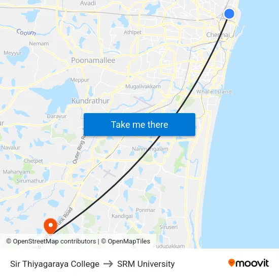Sir Thiyagaraya College to SRM University map