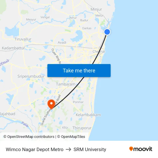 Wimco Nagar Depot Metro to SRM University map