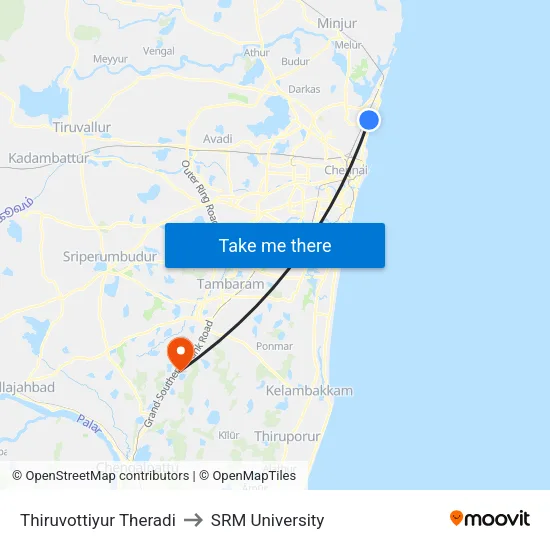 Thiruvottiyur Theradi to SRM University map