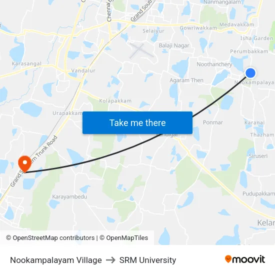Nookampalayam Village to SRM University map