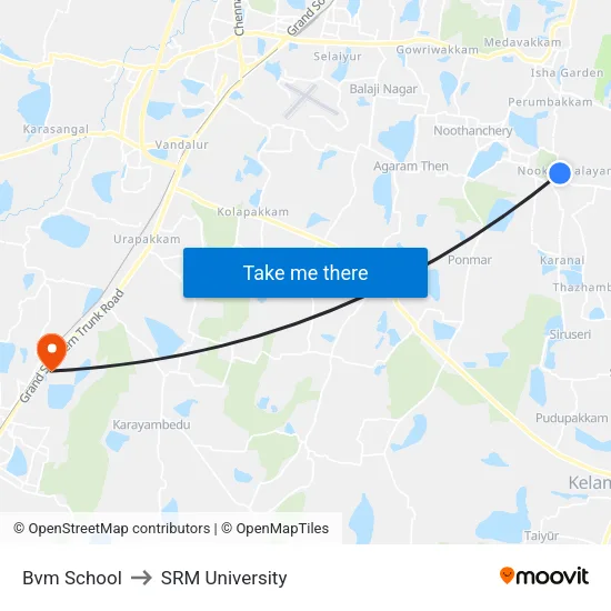 Bvm School to SRM University map